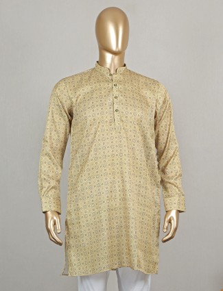 Grey colored printed short pathani in cotton