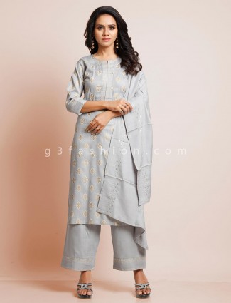 Grey cotton palazzo suit for festive