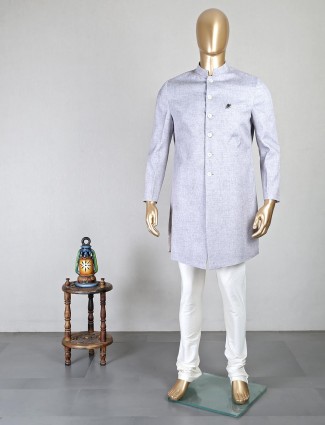 Grey cotton textured jodhpuri style indo western