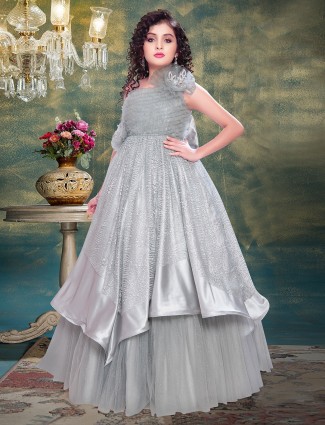 Grey silk designer wedding gown
