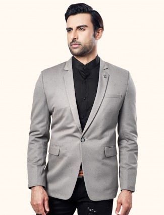 Grey solid terry rayon blazer for parties