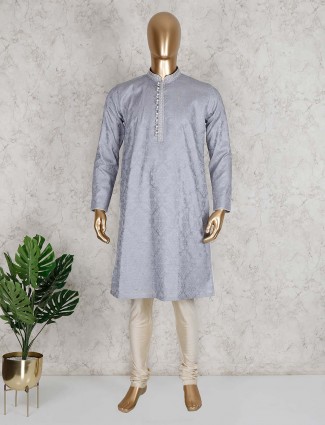 Grey thread work cotton kurta suit