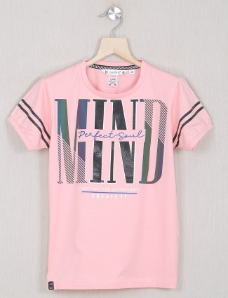 Gusto pink printed casual t-shirt for boys