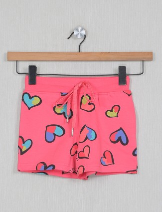 Printed hot pink cotton girls shorts