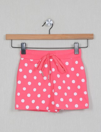 Hot pink printed cotton shorts for girls