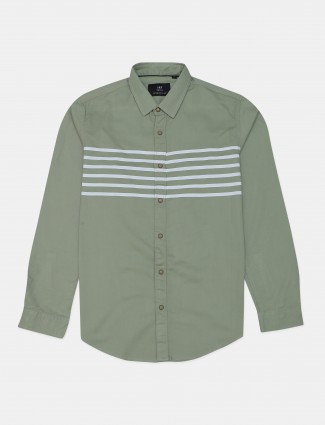 I&F Seven green stripe green casual wear shirt for mens