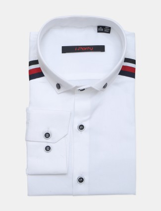 I Party solid white color cotton shirt for mens