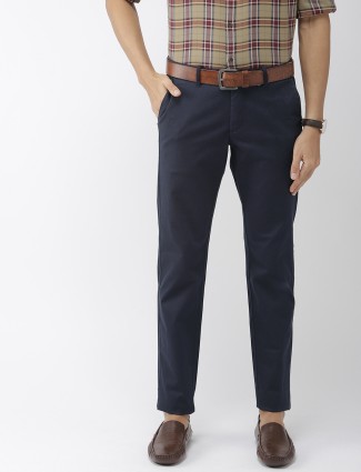 Indian Terrain solid navy cotton trouser