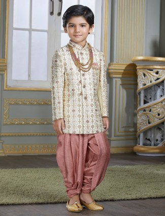 Indo-western suit for boys in beige color