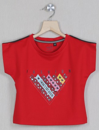Jappkids printed style red cotton casual top for girls