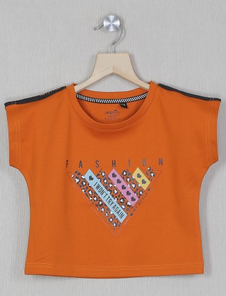 Jappkids rust printed hue casual event cotton top for girls