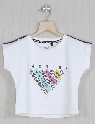 Jappkids white printed casual wear top for little girls