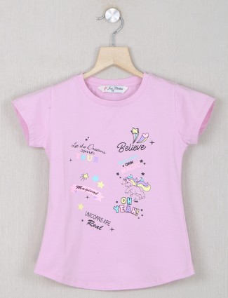 Just cloth light pink round neck t-shirt for girls
