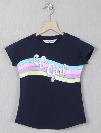Just cloth navy cotton tshirt for girls
