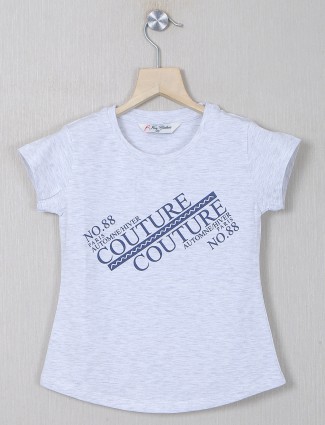 Just cloth printed cotton grey tshirt for girls
