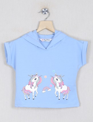 Just clothes sky blue cotton t-shirt for girls