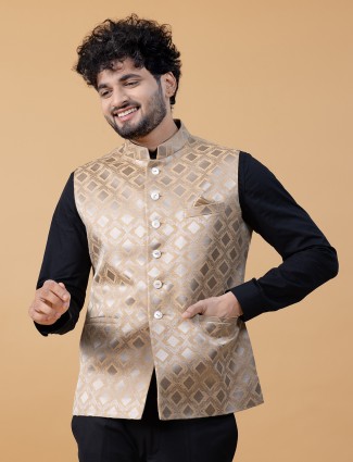 Khaki color silk texture waistcoat