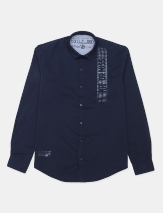 Killar printed navy hued cotton casual slim fit shirt