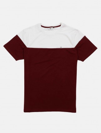 Kuch Kuch maroon and white solid t-shirt
