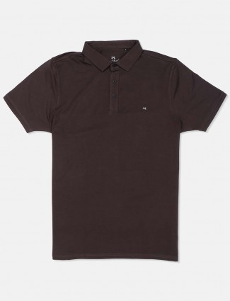 Kuch Kuch polo neck brown solid t-shirt