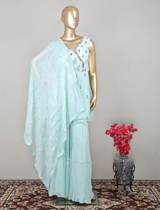 Latest designer sea green wedding sharara suit for women