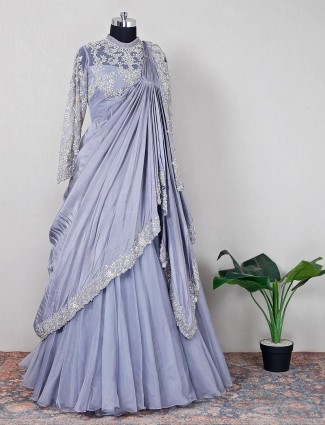 Latest grey net wedding wear lehenga choli for women