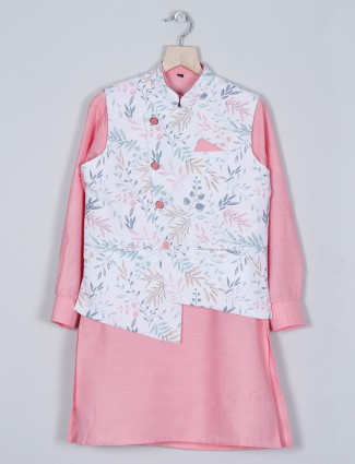 Latest pink shade cotton kurta with waistcoat