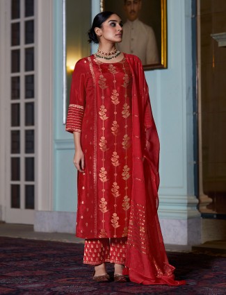 Latest red cotton festive wear salwar suit