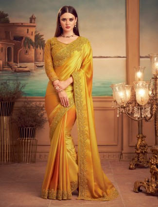 Latest satin festive saree in lavish gold color