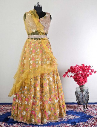 Latest yellow wedding lehenga for women with thread work
