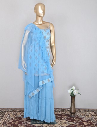 Lavender blue punjabi style cotton silk palazzo set for women