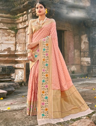 Lavish pink banarasi silk wedding wear saree