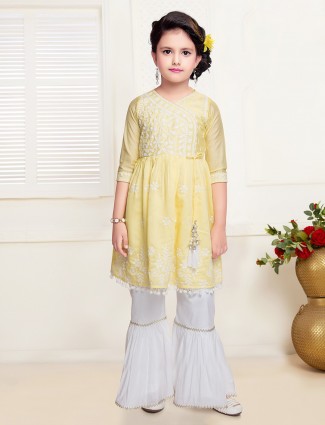Lemon yellow cotton sharara suit for girls