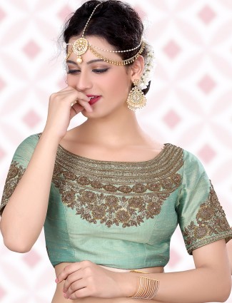 Light green awesome raw silk ready made blouse