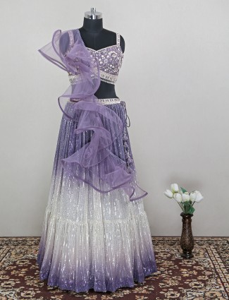 Lilac purple net designer lehenga choli for wedding function