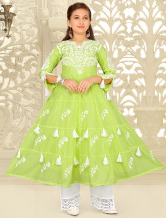 Lime green hue palazzo suit in cotton