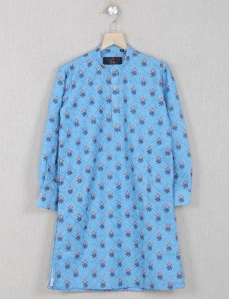 Little Magic aqua blue printed style kurta set in cotton for boys