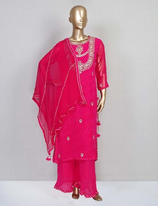 Magenta georgette palazzo suit for festives