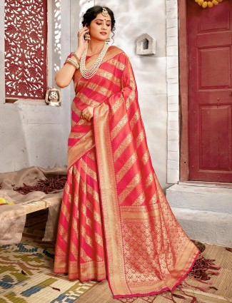 Magenta handloom banarasi silk saree wedding wear