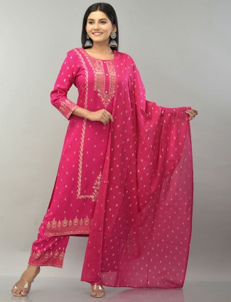 Magenta printed cotton palazzo suit for festivals