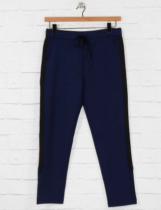 Maml royal blue solid night track pant
