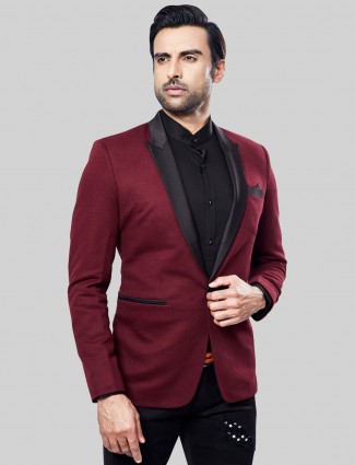 Maroon terry rayon party solid blazer