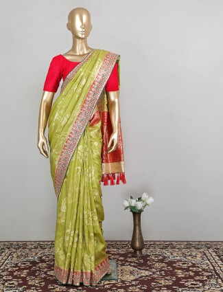 Mehendi green wedding occasions silk saree for women