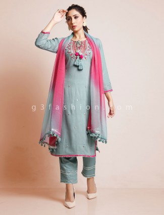 Mint green cotton pant suit in punajbi style