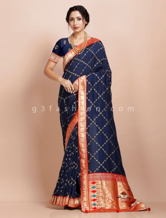 Muga silk navy wedding exclusive sari for festive
