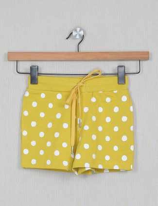 Mustard yellow printed cotton casual shorts
