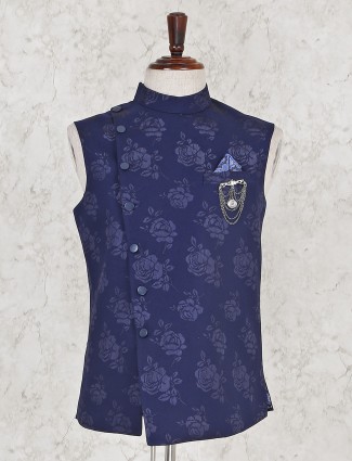 Navy color printed party terry rayon waistcoat