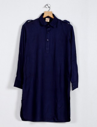 Navy solid cotton boys pathani suit