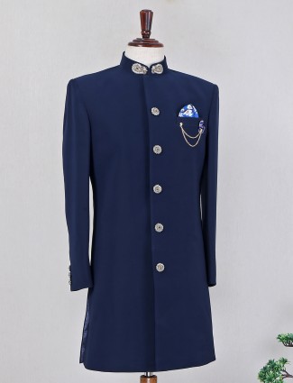 Navy terry rayon wedding wear indo western for mens