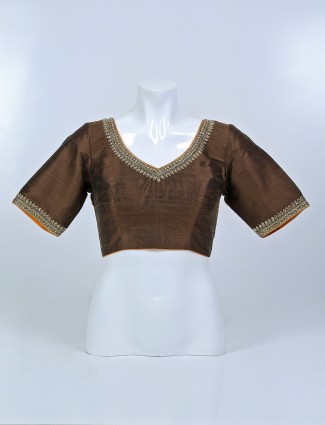 New-arrived brown hue raw silk blouse for women